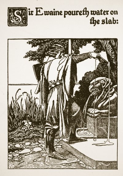 Sir Ewaine gießt Wasser auf die Platte, Illustration aus 